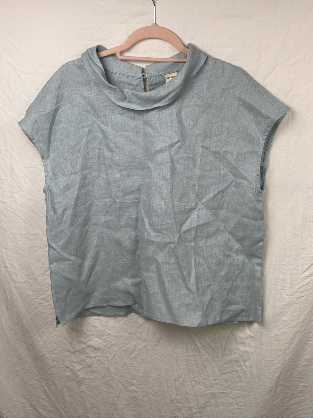 NWT Lintico Light Blue Draped Collar Sleeveless Blouse